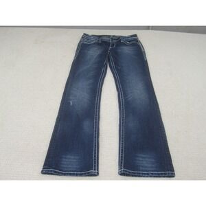 Womens Jeans 8 Blue Denim Dark Wash Mid Rise‎ Distressed Whiskered Zenim